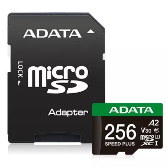 ADATA MicroSDXC-Karte 256GB Speed Plus, U3, C10, A2, V30 (R:180/W:160 MB/s)   SD-Adapter