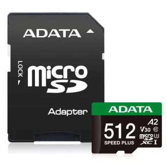 ADATA MicroSDXC-Karte 512GB Speed Plus, U3, C10, A2, V30 (R:180/W:160 MB/s)   SD-Adapter
