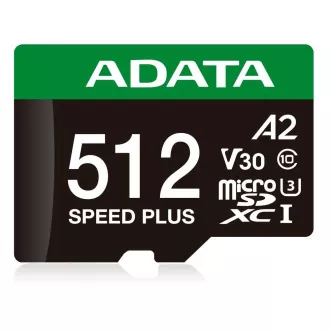 ADATA MicroSDXC-Karte 512GB Speed Plus, U3, C10, A2, V30 (R:180/W:160 MB/s)   SD-Adapter