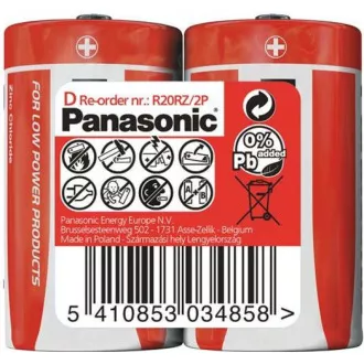PANASONIC Zink-Kohle-Batterien Red Zinc R20RZ / 2P D 1,5V (schrumpfen 2 Stück)