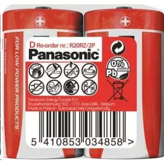 PANASONIC Zink-Kohle-Batterien Red Zinc R20RZ / 2P D 1,5V (schrumpfen 2 Stück)