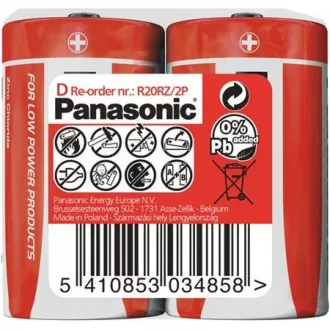 PANASONIC Zink-Kohle-Batterien Red Zinc R20RZ / 2P D 1,5V (schrumpfen 2 Stück)