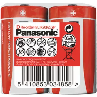 PANASONIC Zink-Kohle-Batterien Red Zinc R20RZ / 2P D 1,5V (schrumpfen 2 Stück)
