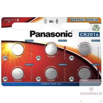 PANASONIC Lithiumbatterie (Knopf) CR-2016EL / 6BP 3V (Blister 6 Stück)