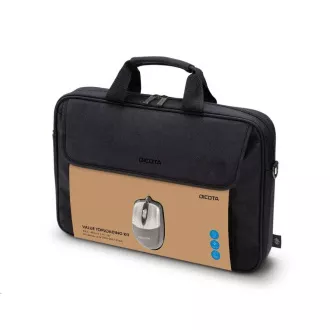 DICOTA Value Toploading Kit 14-16, Laptoptasche mit aufgesetzter optischer Maus, schwarz