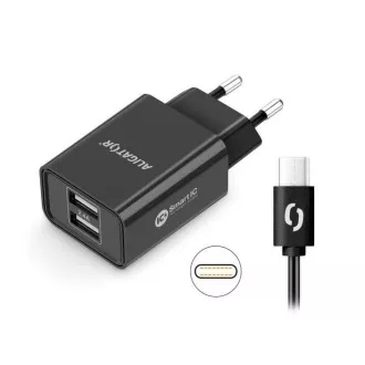 Alligator Netzladegerät, 2x USB, smart IC, 2, 4 A, USB-C 2A Kabel, schwarz Alligator Netzladegerät, 2x USB, smart IC, 2, 4 A, USB-C 2A Kabel, schwarz