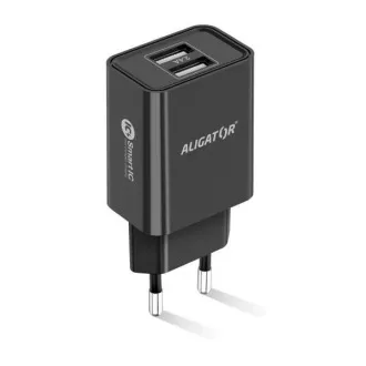 Alligator Netzladegerät, 2x USB, smart IC, 2, 4 A, USB-C 2A Kabel, schwarz Alligator Netzladegerät, 2x USB, smart IC, 2, 4 A, USB-C 2A Kabel, schwarz
