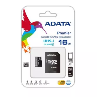 ADATA MicroSDHC-Karte 16 GB UHS-I Klasse 10 + SD-Adapter, Premier
