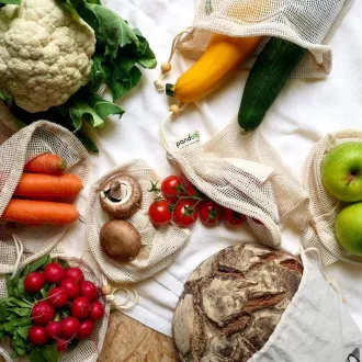 Pandoo Bio-Baumwoll-Netzbeutel für Obst, Gemüse und Brot 7er-Set