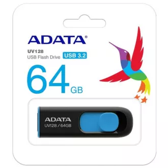 ADATA Flash Disk 64GB UV128, USB 3.1 Dash Drive (R: 90 / B: 40 MB/s) schwarz / blau
