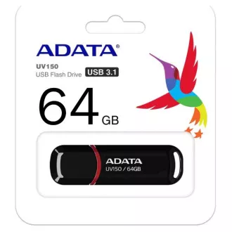 ADATA Flash Disk 64GB UV150, USB 3.1 Dash Drive (R: 90 / B: 20 MB/s) schwarz