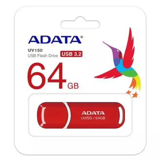 ADATA Flash Disk 64GB UV150, USB 3.1 Dash Drive (R: 90/B: 20 MB/s) rot ADATA Flash Disk 64GB UV150, USB 3.1 Dash Drive (R: 90/B: 20 MB/s) rot