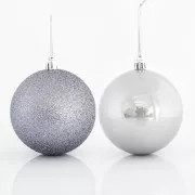 Eurolamp Weihnachtsschmuck graue Kunststoffkugeln, 8 cm, 6er-Set