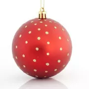 Eurolamp Weihnachtsschmuck rote Kunststoffkugeln mit goldenen Punkten, 8 cm, 6er-Set