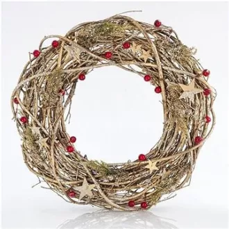 Eurolamp Goldkranz mit roten Beeren und goldenen Sternen, 36 x 8 cm, 1 Stück