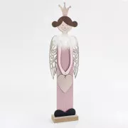 Eurolamp Weihnachtsdekoration aus Holz rosa Fee mit goldenen Flügeln 60 cm, 1 Stück