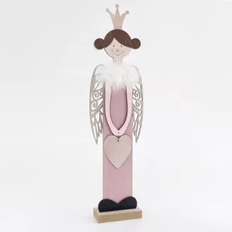 Eurolamp Weihnachtsdekoration aus Holz rosa Fee mit goldenen Flügeln 60 cm, 1 Stück