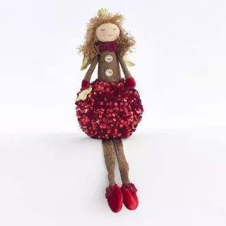 Eurolamp Weihnachtsdekoration sitzende Prinzessin mit rotem Rock in Form eines Pompons, 34 cm, 1 Stück