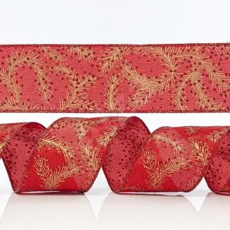 Eurolamp Weihnachtsdekoration rotes Band mit goldenen Blättern, 6,35 cm, 1 Stück