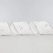 Eurolamp Weihnachtsdekoration weißes Band mit Blättern und Silberglitter, 6,35 cm, 1 Stück
