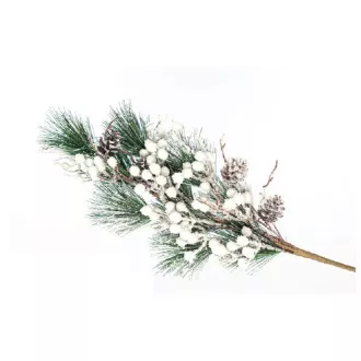 Eurolamp Weihnachtsdekoration Zweig mit weißen Beeren und Tannenzapfen, 79 cm, 1 Stück