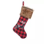 Eurolamp Weihnachtsdekoration rot-karierte Socke mit Hirsch, 55 cm, 1 Stück