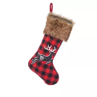 Eurolamp Weihnachtsdekoration rot-karierte Socke mit Hirsch, 55 cm, 1 Stück