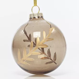 Eurolamp Weihnachtsdekorationen Glas braun transparent Kugel mit Rose Gold Blätter, 8 cm, Satz von 4