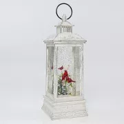 Eurolamp Weihnachtsdekoration weiße Plastiklaterne mit rotem Vogel innen, 10,4 x 10,4 x 27,5 cm