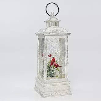 Eurolamp Weihnachtsdekoration weiße Plastiklaterne mit rotem Vogel innen, 10,4 x 10,4 x 27,5 cm