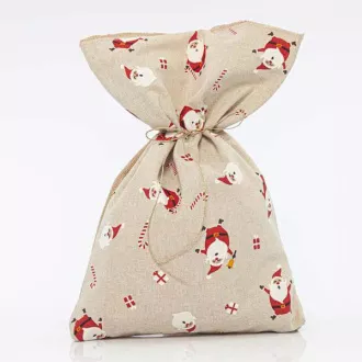 Eurolamp Weihnachtsdekorationstasche beige mit Weihnachtsmannmotiven, 34 x 47 cm, 1 Stück