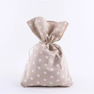 Eurolamp Weihnachtsdekorationsbeutel beige mit weißen Sternen, 34 x 47 cm, 1 Stück