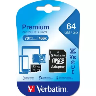 VERBATIM MicroSDXC-Karte 64GB Premium, U1 + Adapter