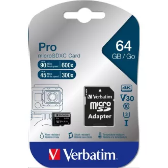 VERBATIM MicroSDXC-Karte 64GB Pro, U3 + Adapter