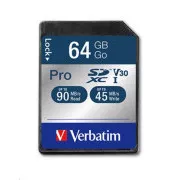 VERBATIM SDXC-Karte 64GB Pro, U3, V30 (R: 90/B: 45 MB/s)