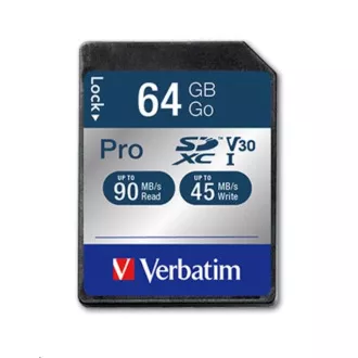 VERBATIM SDXC-Karte 64GB Pro, U3, V30 (R: 90/B: 45 MB/s)