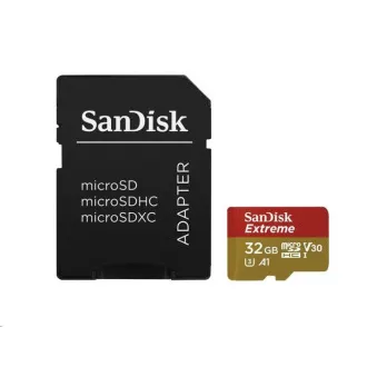 SanDisk MicroSDHC-Karte 32GB Extreme (100MB/s, Klasse 10, UHS-I U3 V30) + Adapter