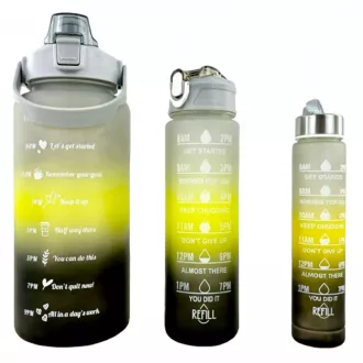 Motivations-Sportflasche 3in1, 2000 ml   900 ml   300 ml, Schwarz