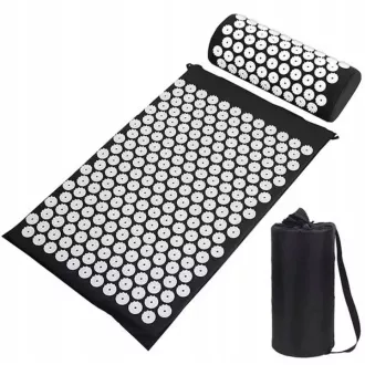 Akupressur PREMIUM Übungsmatte mit Kissen 67x42x2 cm, Schwarz