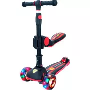Dreirädriger Kinderroller Story 2in1 Deluxe Mini-Scooter mit Leuchträdern, schwarz und rot