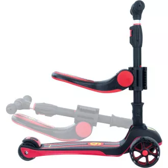 Dreirädriger Kinderroller Story 2in1 Deluxe Mini-Scooter mit Leuchträdern, schwarz und rot