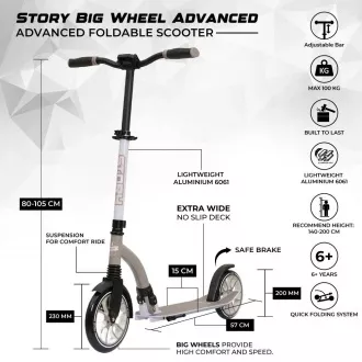 Klappbarer Roller Story Big Wheel Advanced 200mm, grau Klappbarer Roller Story Big Wheel Advanced 200mm, grau