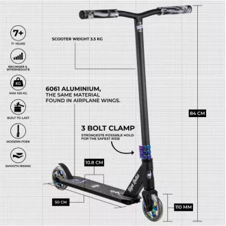 Freestyle Scooter Story High Roller Stunt, schwarz und Regenbogen Freestyle Scooter Story High Roller Stunt, schwarz und Regenbogen