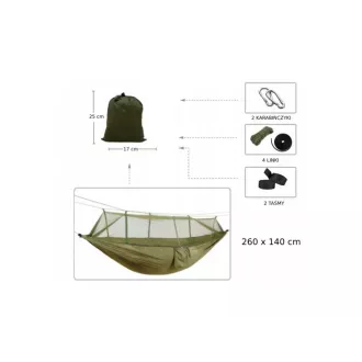 Hänge-Campingnetz 260x140 cm, für eine Person, belastbar bis 190 kg, Grün