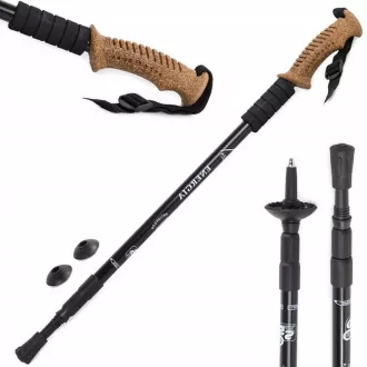 Nordic Walking-Trekkingstöcke mit ergonomischem Korkgriff, 135 cm, 2 Stück, Schwarz
