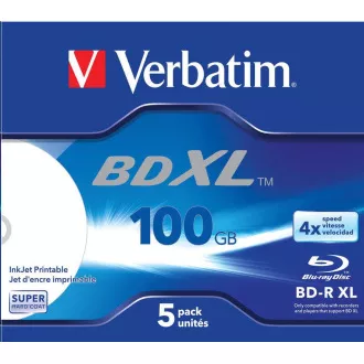 VERBATIM BD-R XL (5er-Pack) Blu-Ray / Jewel / DL / 4x / 100GB / BREITE WHITE INKJET BEDRUCKBARE HARDCOAT-OBERFLÄCHE VERBATIM BD-R XL (5er-Pack) Blu-Ray / Jewel / DL / 4x / 100GB / BREITE WHITE INKJET BEDRUCKBARE HARDCOAT-OBERFLÄCHE