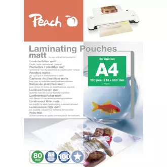 PEACH Laminierfolie A4 (216x303mm), 80mic, matt, 100 Stk.