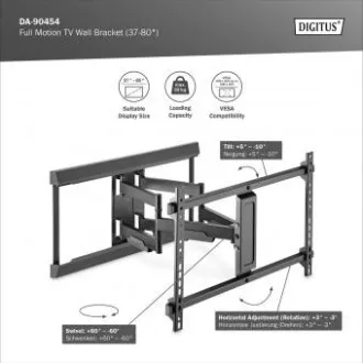 DIGITUS Vollbewegliche TV-Wandhalterung 37-80", max. 60 kg Belastung, VESA: 200x100, 200x200, 300x200, 400x200, 300x300, 400x300