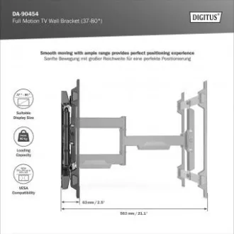 DIGITUS Vollbewegliche TV-Wandhalterung 37-80", max. 60 kg Belastung, VESA: 200x100, 200x200, 300x200, 400x200, 300x300, 400x300