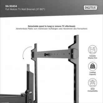 DIGITUS Vollbewegliche TV-Wandhalterung 37-80", max. 60 kg Belastung, VESA: 200x100, 200x200, 300x200, 400x200, 300x300, 400x300